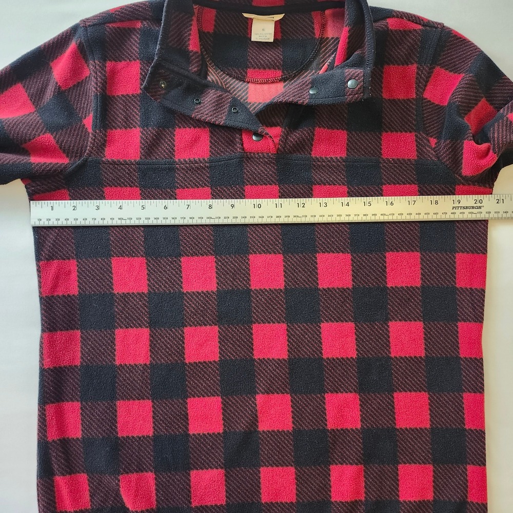 Duluth Trading Co Womens Red Black Buffalo Plaid Fleece Snap Neck Pullover Small - Picture 4 of 5